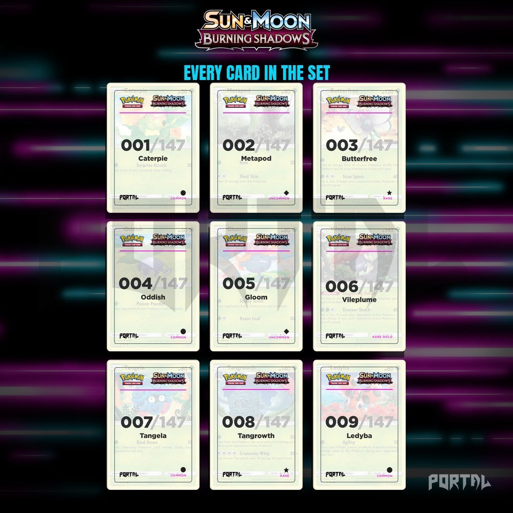 Pokemon Burning Shadows master set placeholders, binder page, Portal TCG