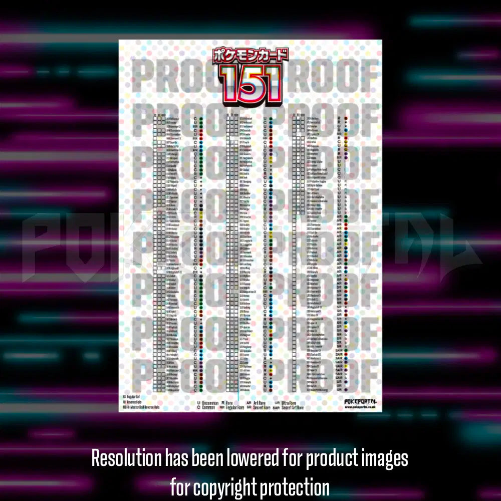 Pokemon 151 Japanese master set checklist vinyl sticker kit, sheet 3, Portal Customs