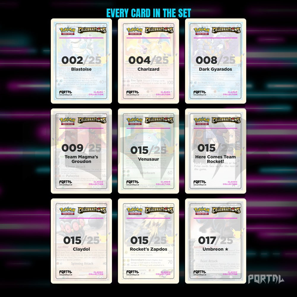 Celebrations Classic Collection placeholder cards laid out in a nine pocket binder page