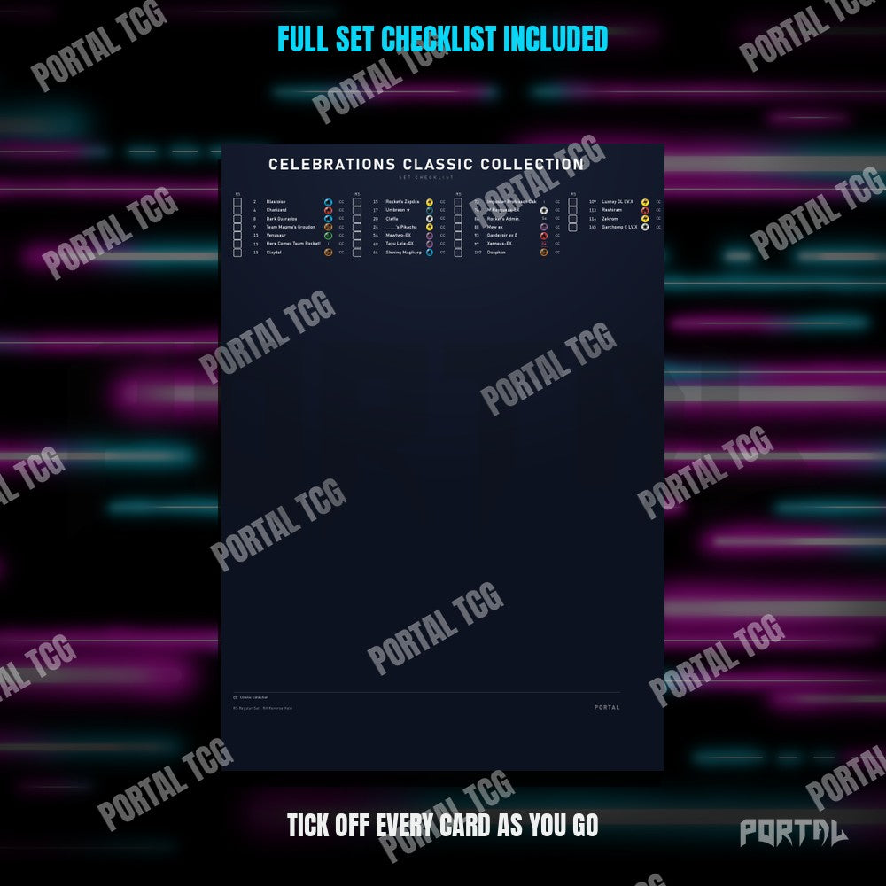 Celebrations Classic Collection master set placeholders, checklist included, Portal TCG