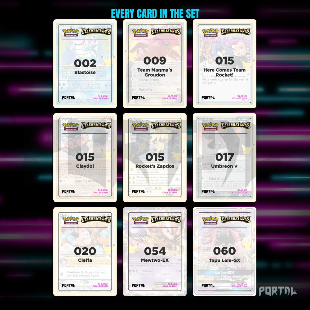 Celebrations Classic Collection master set placeholders, binder page, Portal TCG