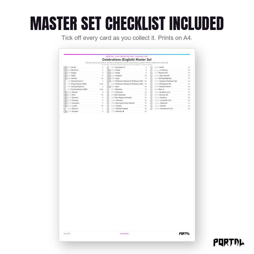 Celebrations master set placeholders, checklist included, Portal TCG