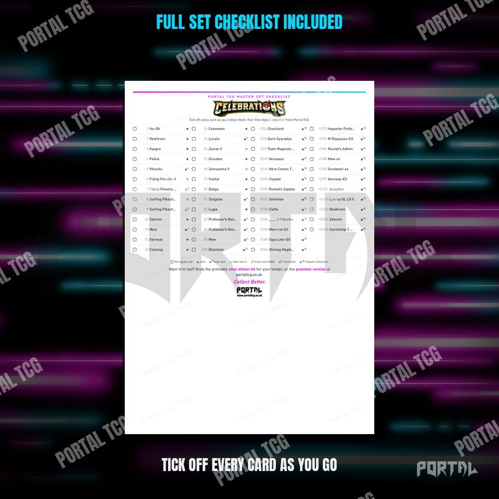 Celebrations master set placeholders, checklist included, Portal TCG