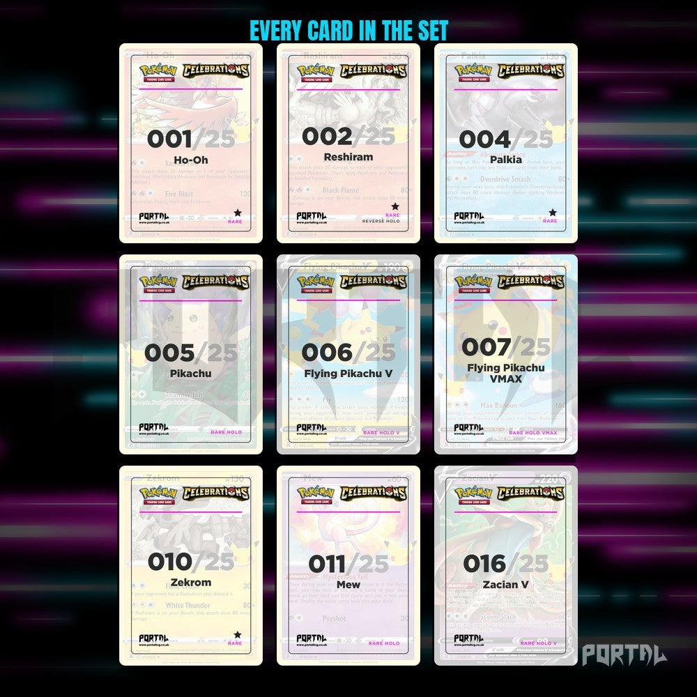 Celebrations master set placeholders, binder page, Portal TCG