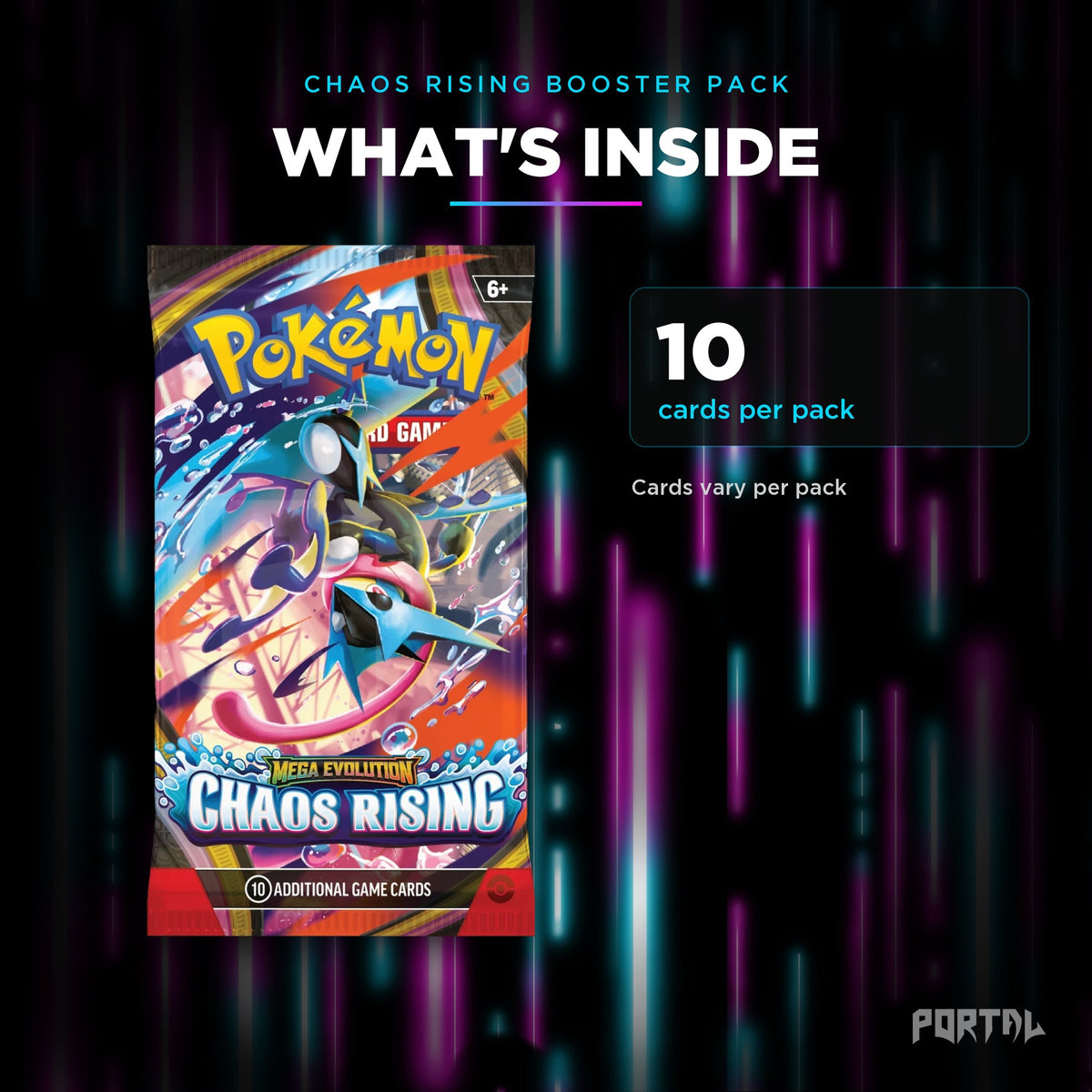 Pokemon Chaos Rising booster pack, what's inside, Portal TCG