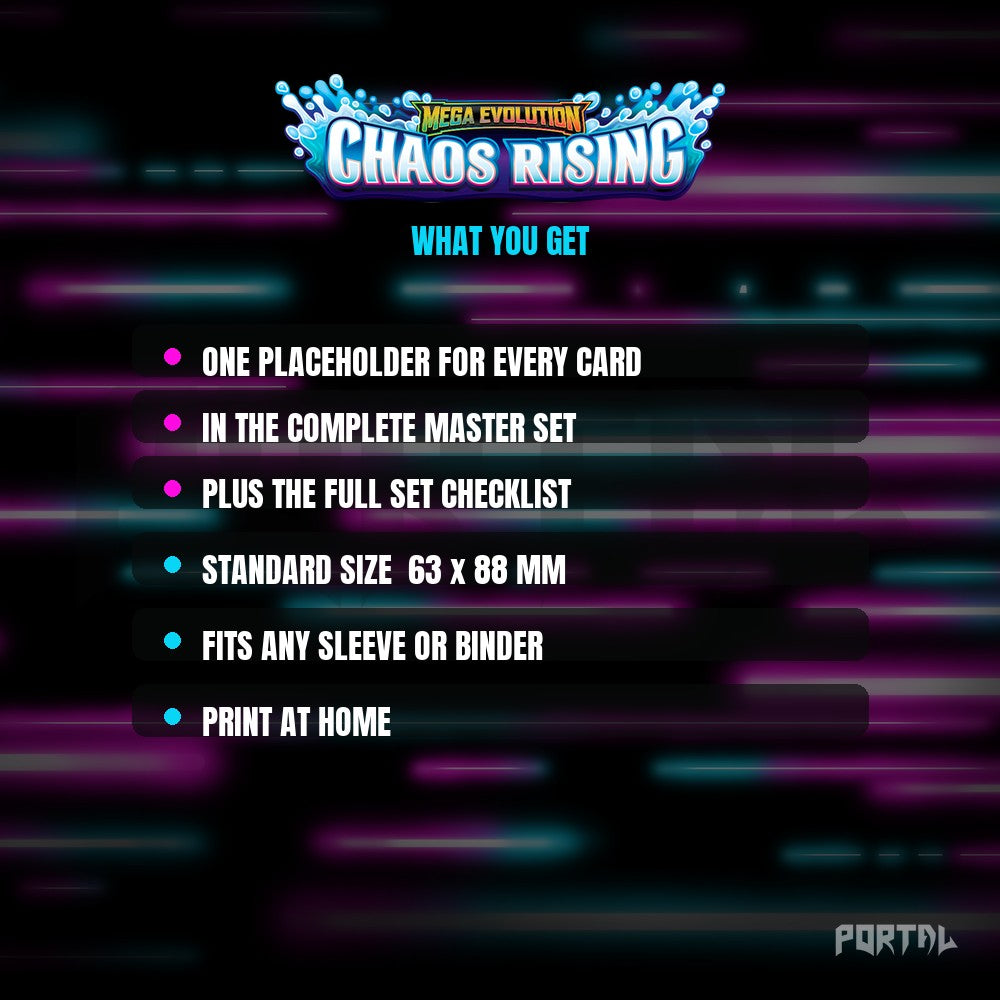 Chaos Rising master set placeholder cards, what is included