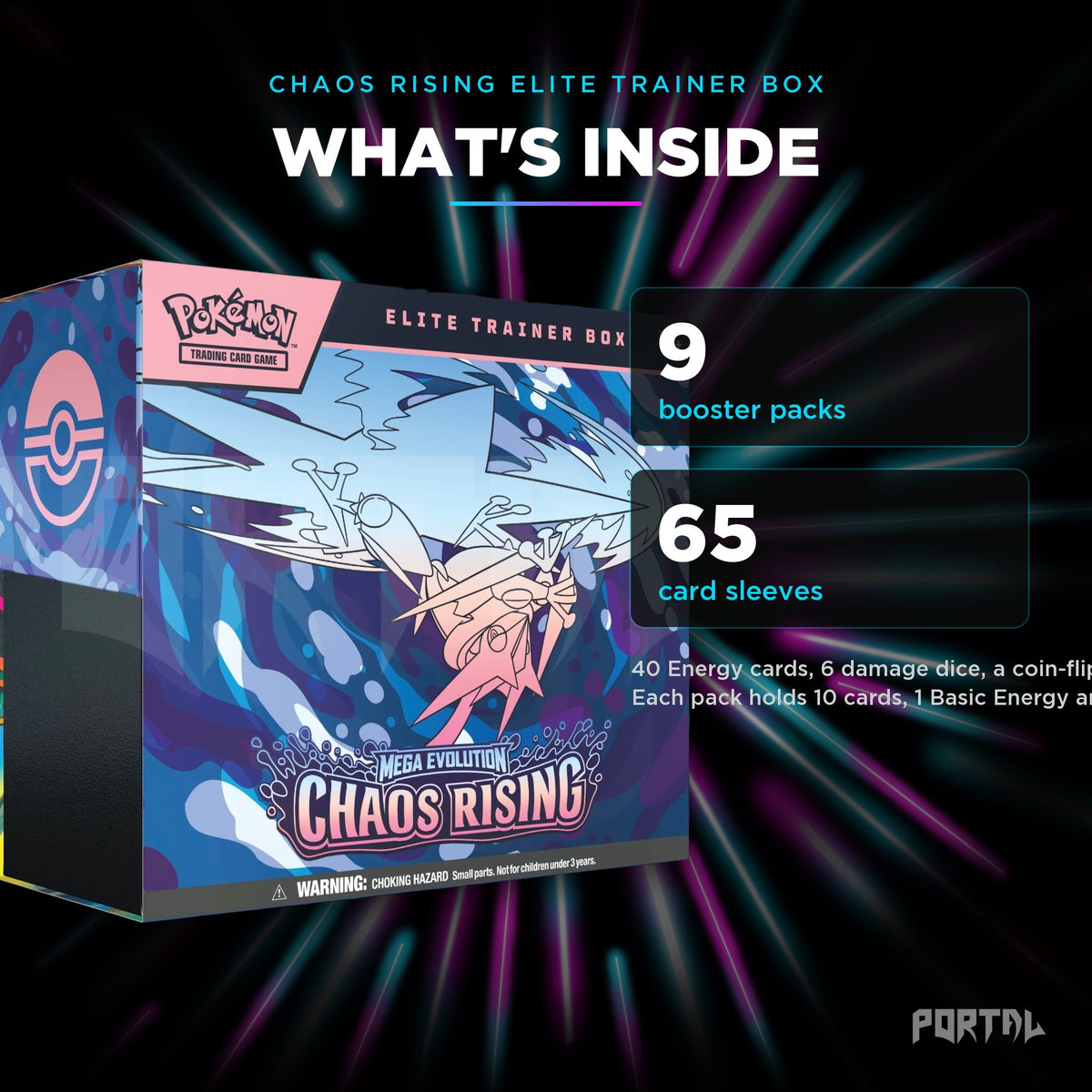 Pokemon Chaos Rising elite trainer box, what's inside, Portal TCG