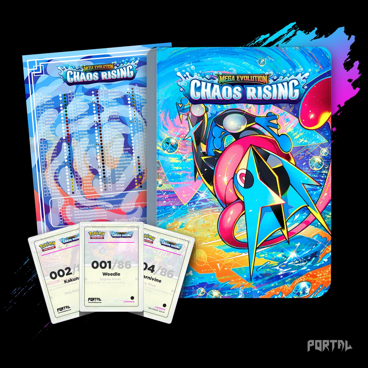 Pokemon Chaos Rising master set bundle, everything included with the Mega Greninja premium binder, Portal TCG