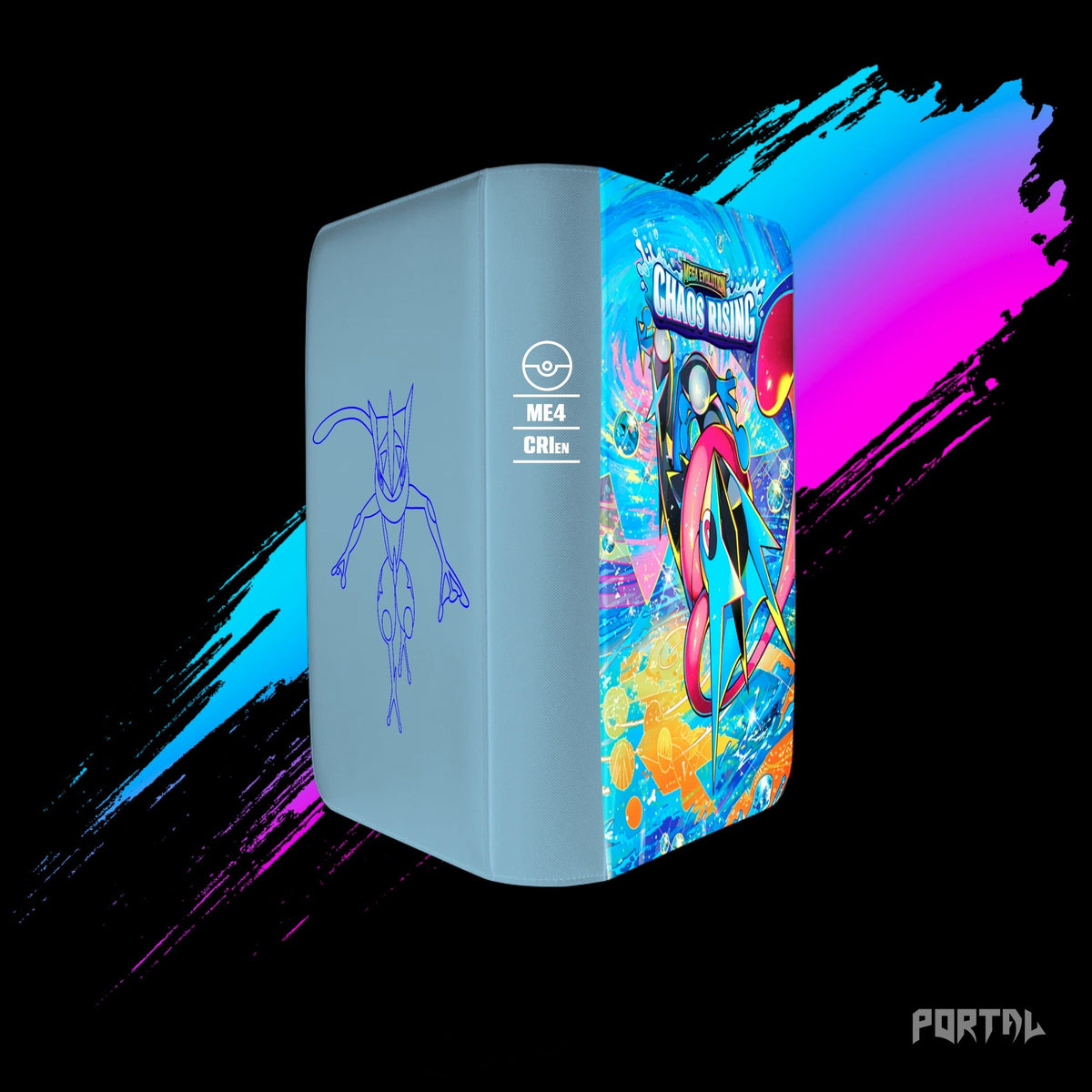 Pokemon Chaos Rising Mega Greninja premium binder, back, spine and front together, Portal TCG
