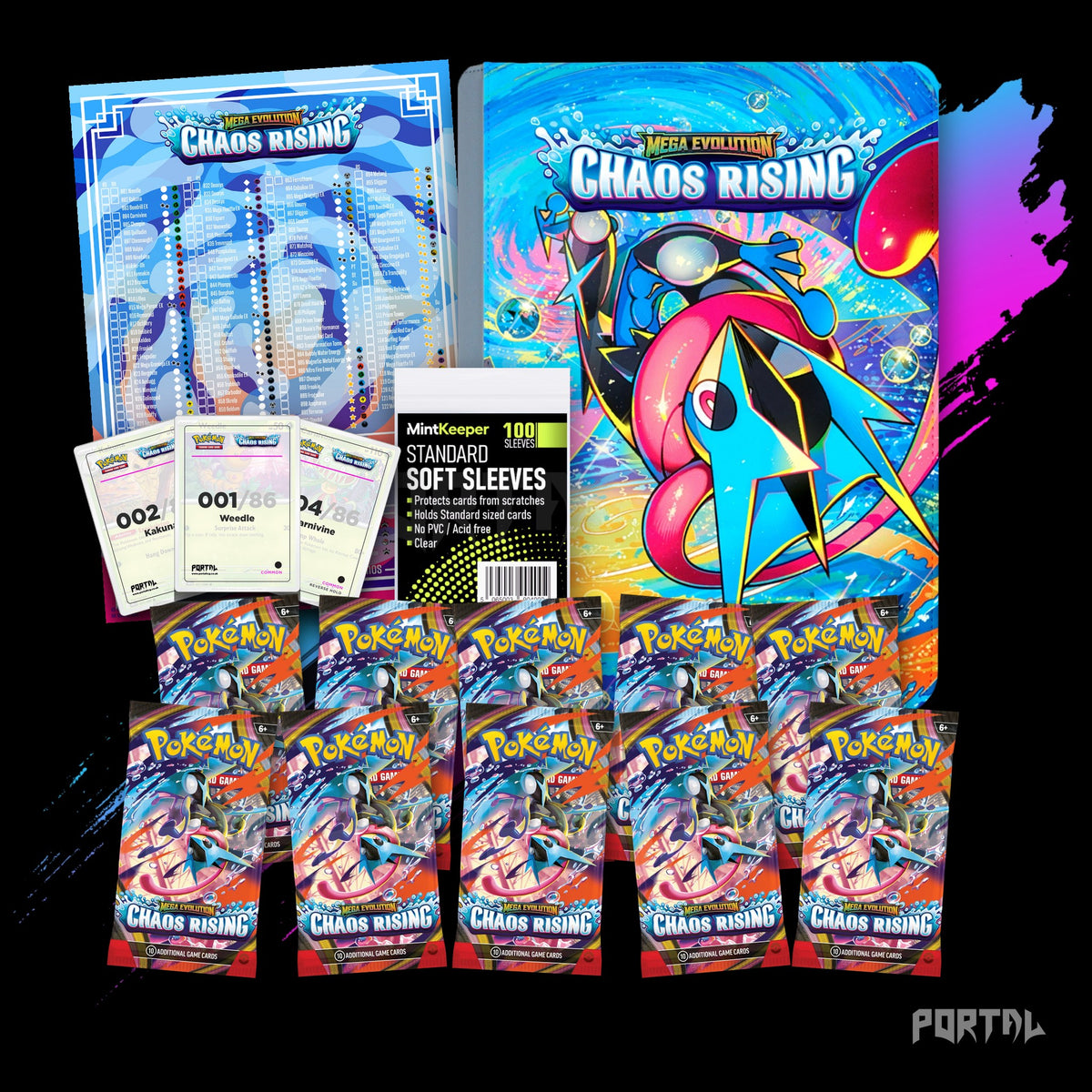 Pokemon Chaos Rising Mega Greninja premium collector's bundle, everything included, binder with set logo, Portal TCG