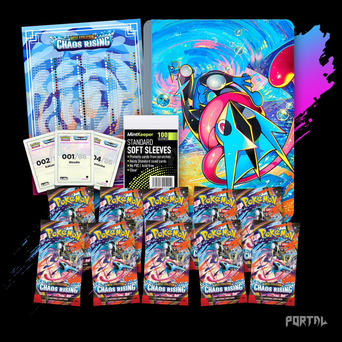 Pokemon Chaos Rising Mega Greninja premium collector's bundle, everything included, binder without set logo, Portal TCG