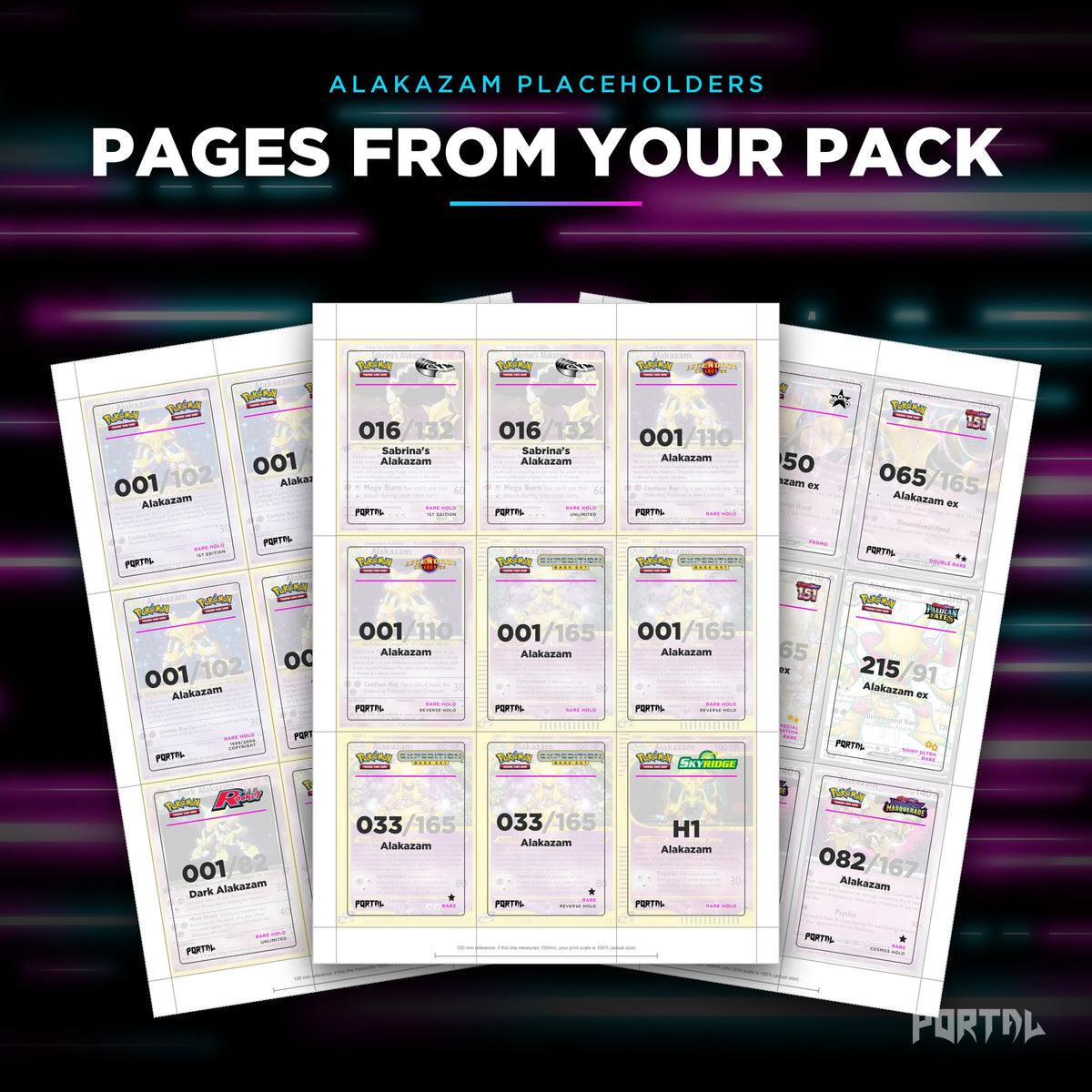 Pages from the Alakazam placeholder pack