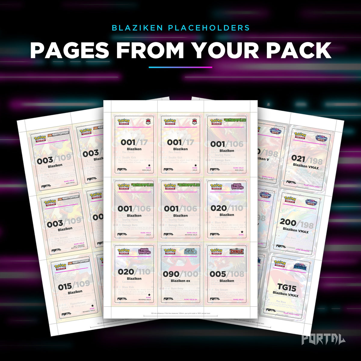 Pages from the Blaziken placeholder pack