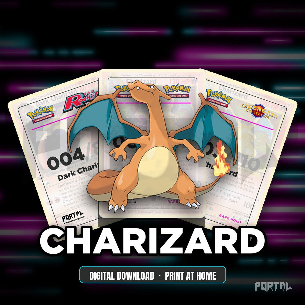 Charizard character master set placeholder cards, digital download, Portal TCG