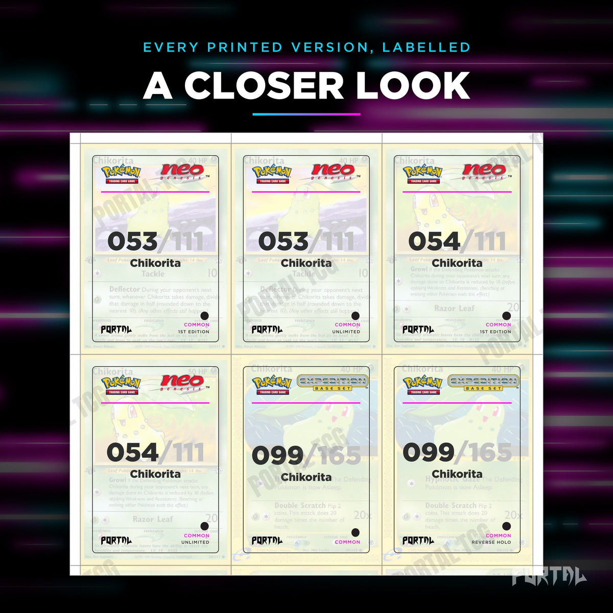 Close up of one Chikorita placeholder page