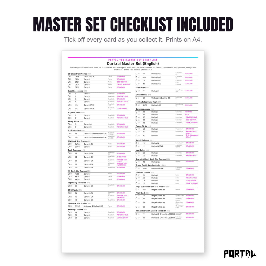 The Darkrai master set checklist included in the pack
