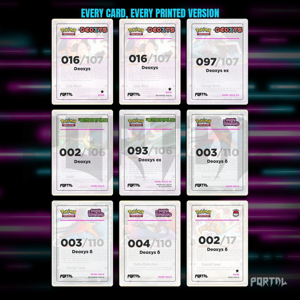 A binder page of Deoxys placeholders