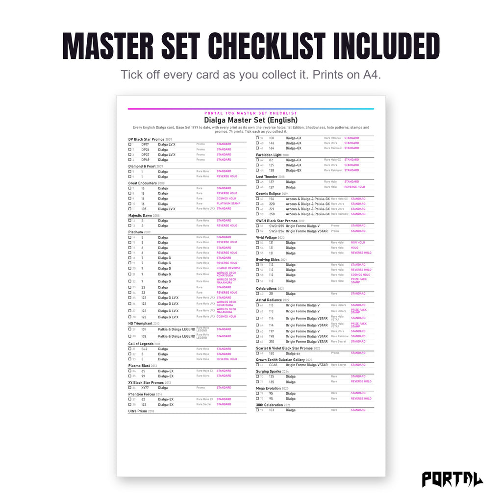 The Dialga master set checklist included in the pack