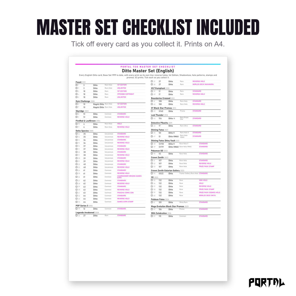 The Ditto master set checklist included in the pack