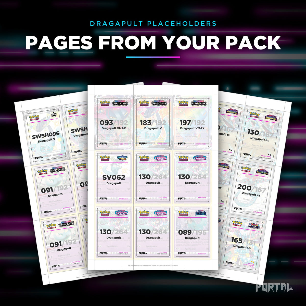 Pages from the Dragapult placeholder pack