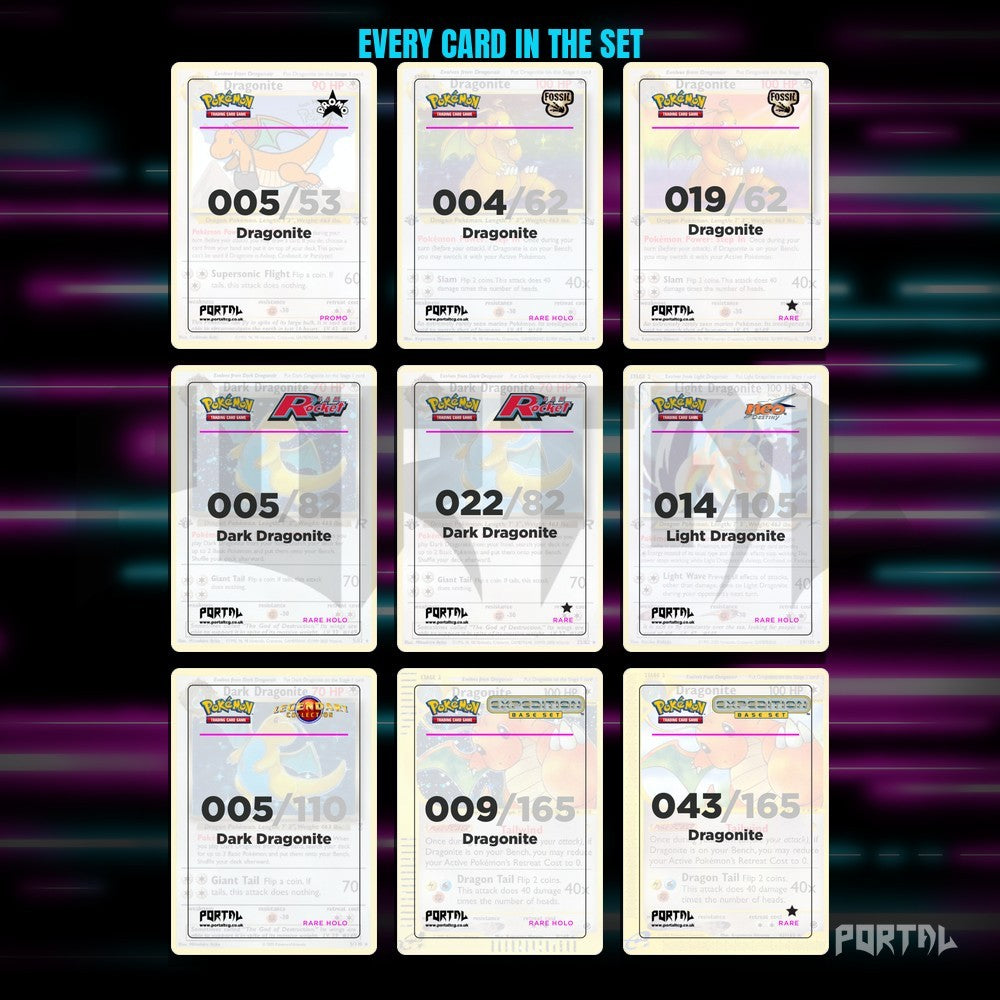 Dragonite character master set placeholders, binder page, Portal TCG