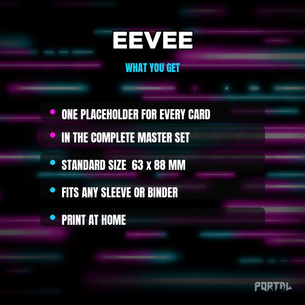 Eevee character master set placeholders, what you get, Portal TCG