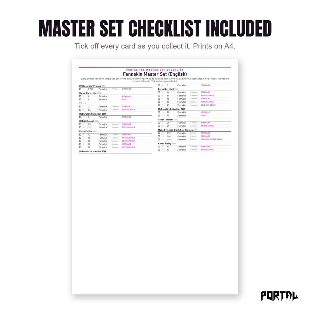 The Fennekin master set checklist included in the pack