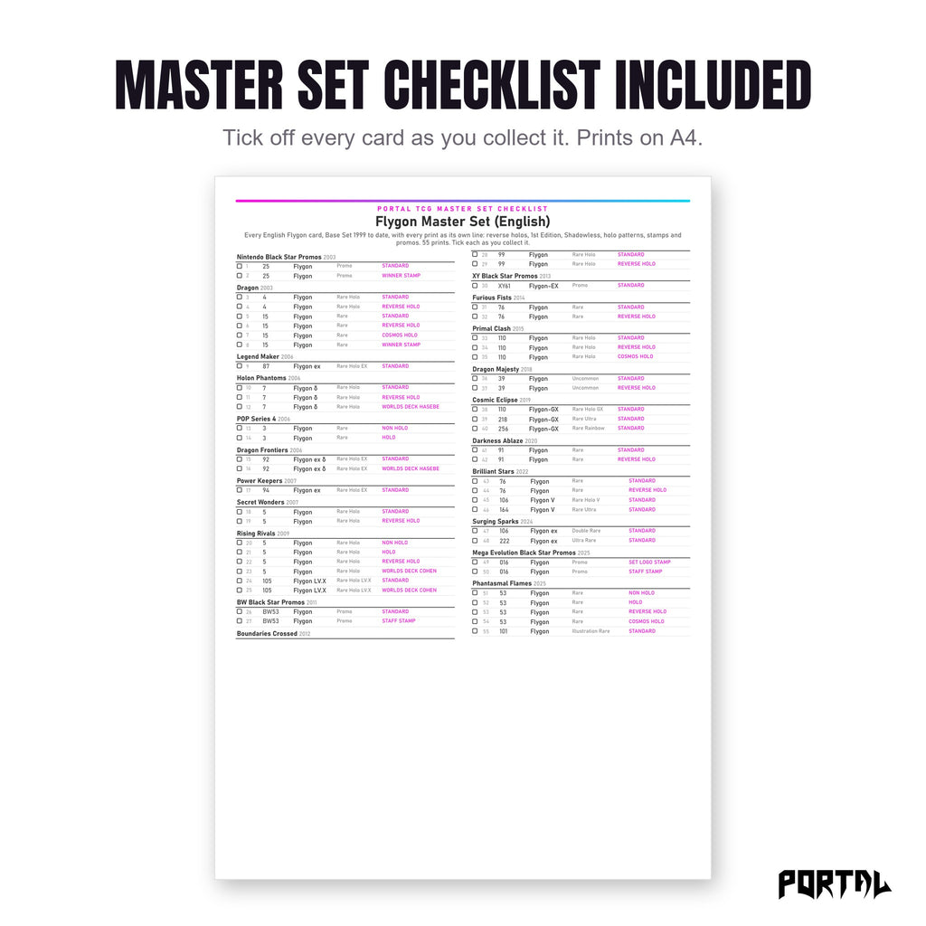 The Flygon master set checklist included in the pack