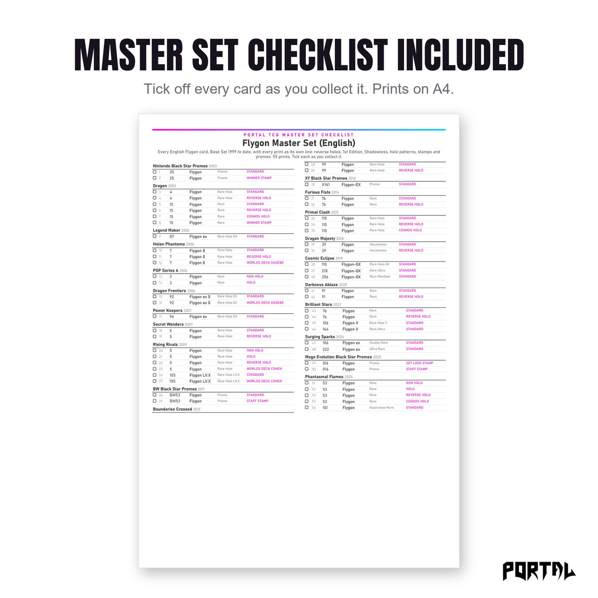 The Flygon master set checklist included in the pack