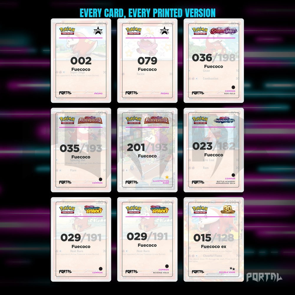 A binder page of Fuecoco placeholders