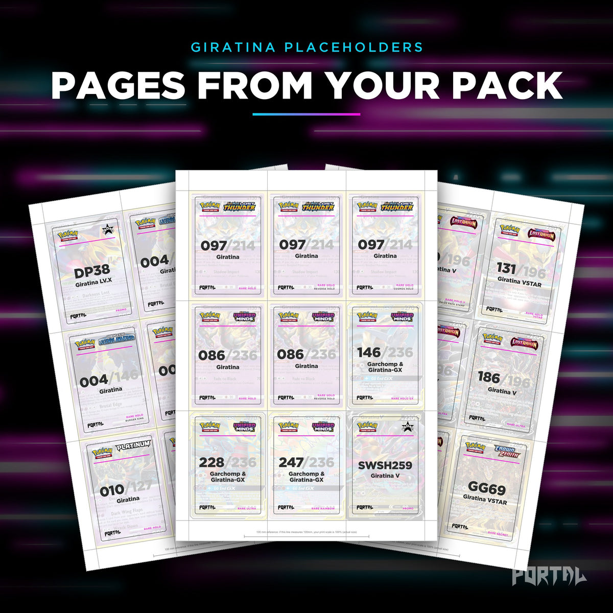 Pages from the Giratina placeholder pack