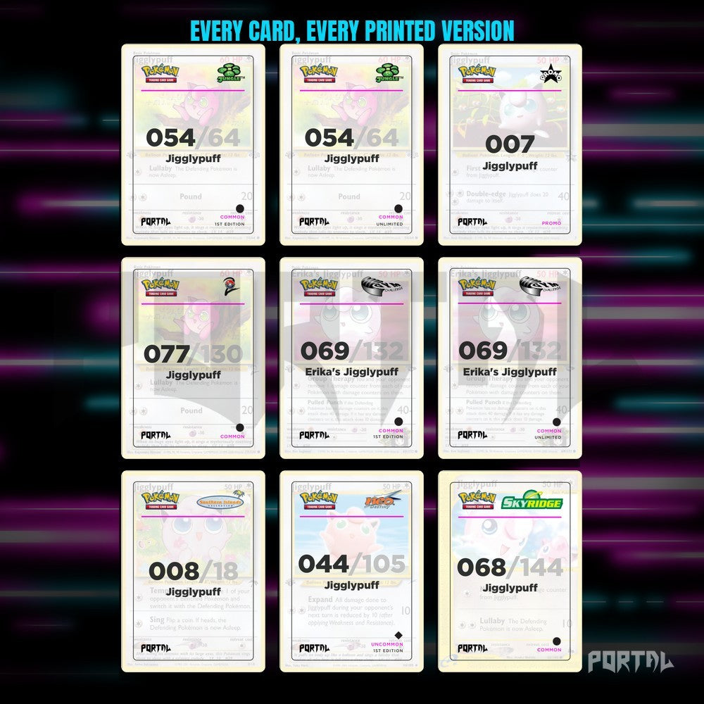 A binder page of Jigglypuff placeholders