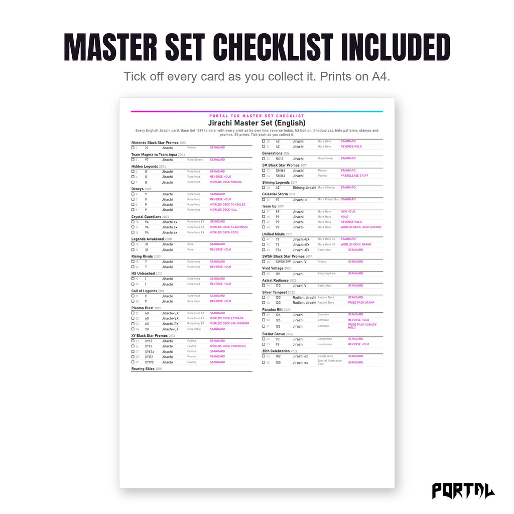 The Jirachi master set checklist included in the pack
