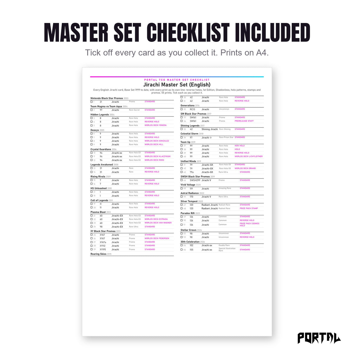 The Jirachi master set checklist included in the pack