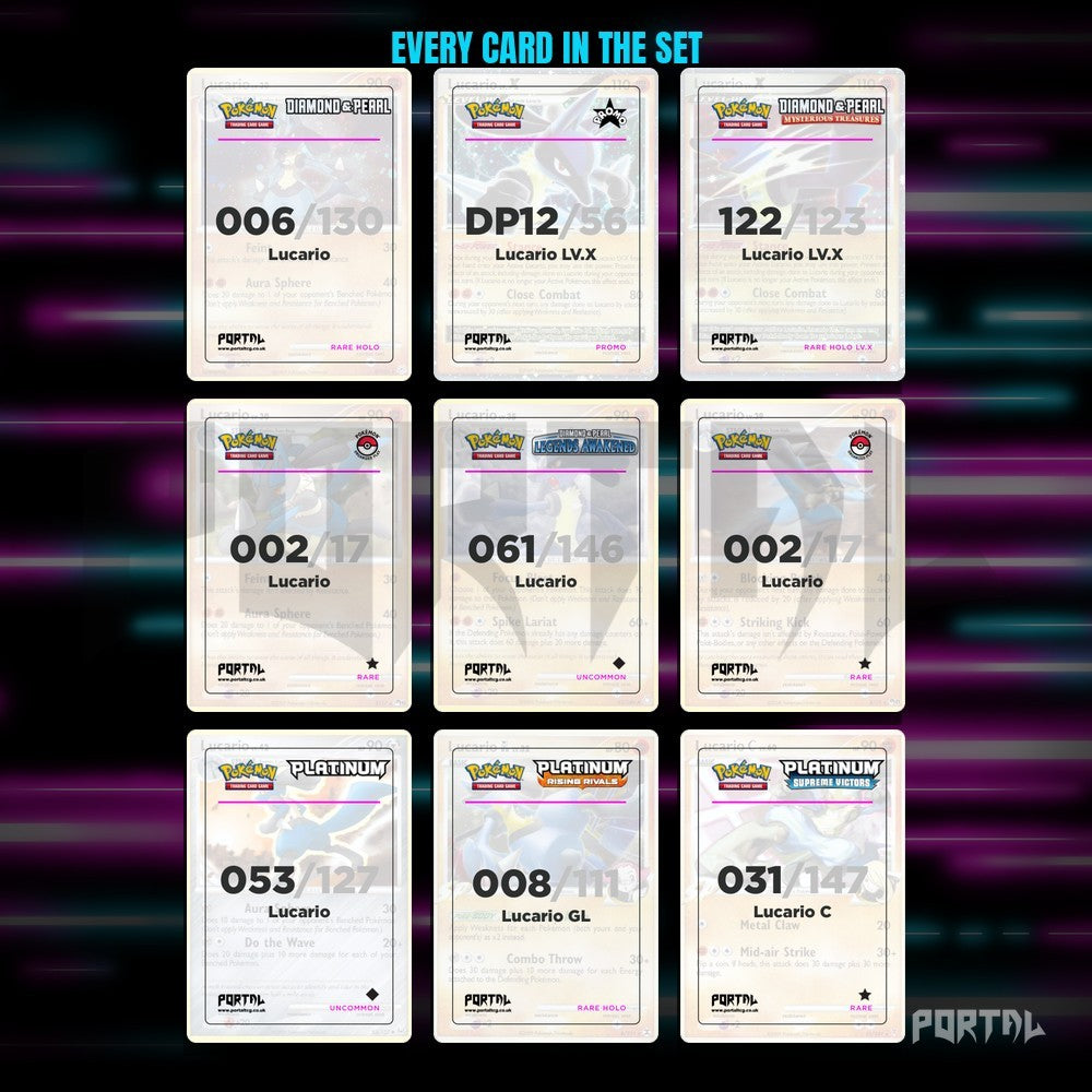 Lucario character master set placeholders, binder page, Portal TCG