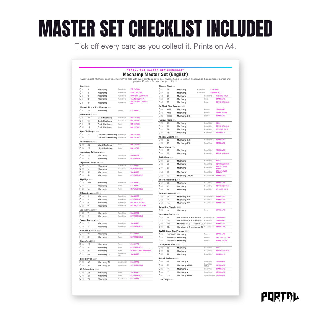 The Machamp master set checklist included in the pack