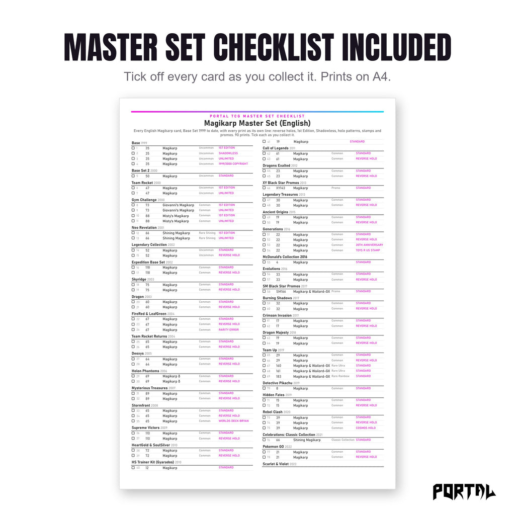 The Magikarp master set checklist included in the pack