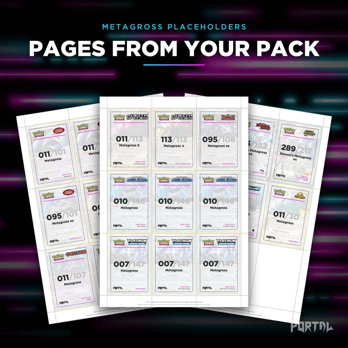 Pages from the Metagross placeholder pack