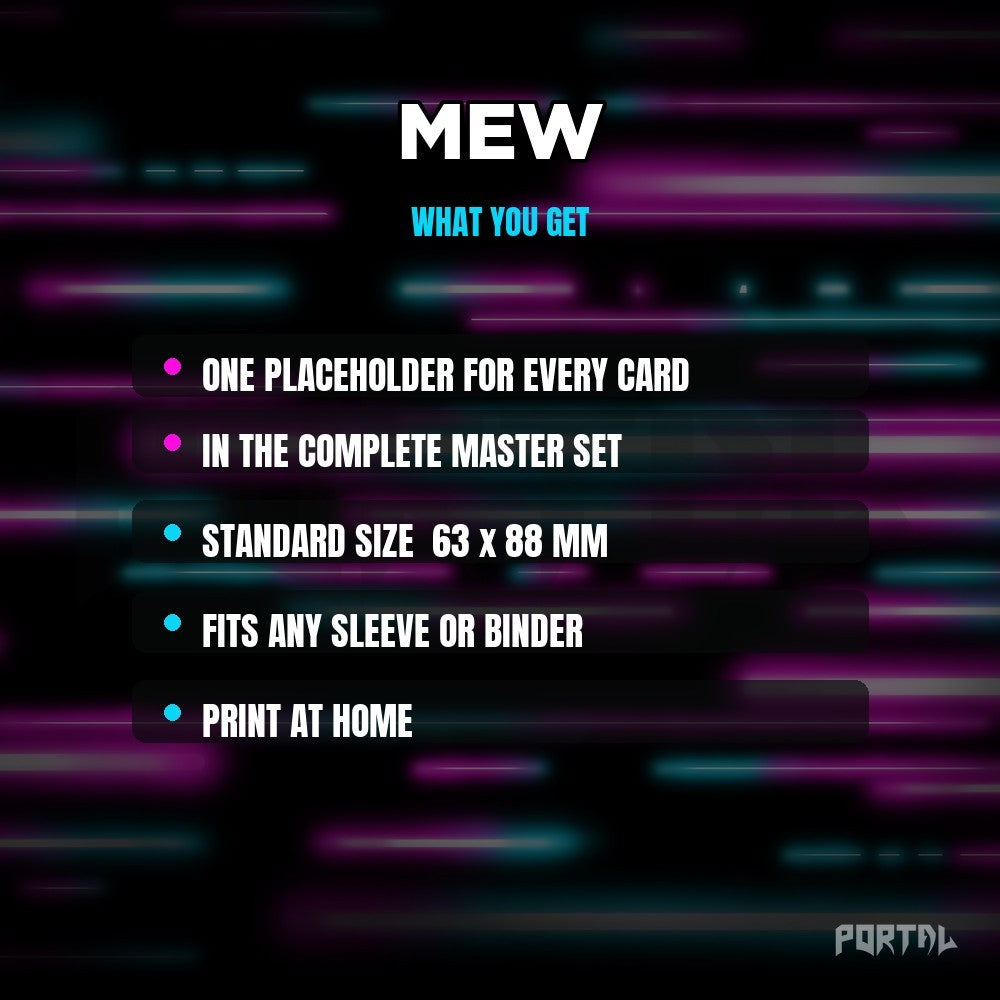 Mew character master set placeholders, what you get, Portal TCG