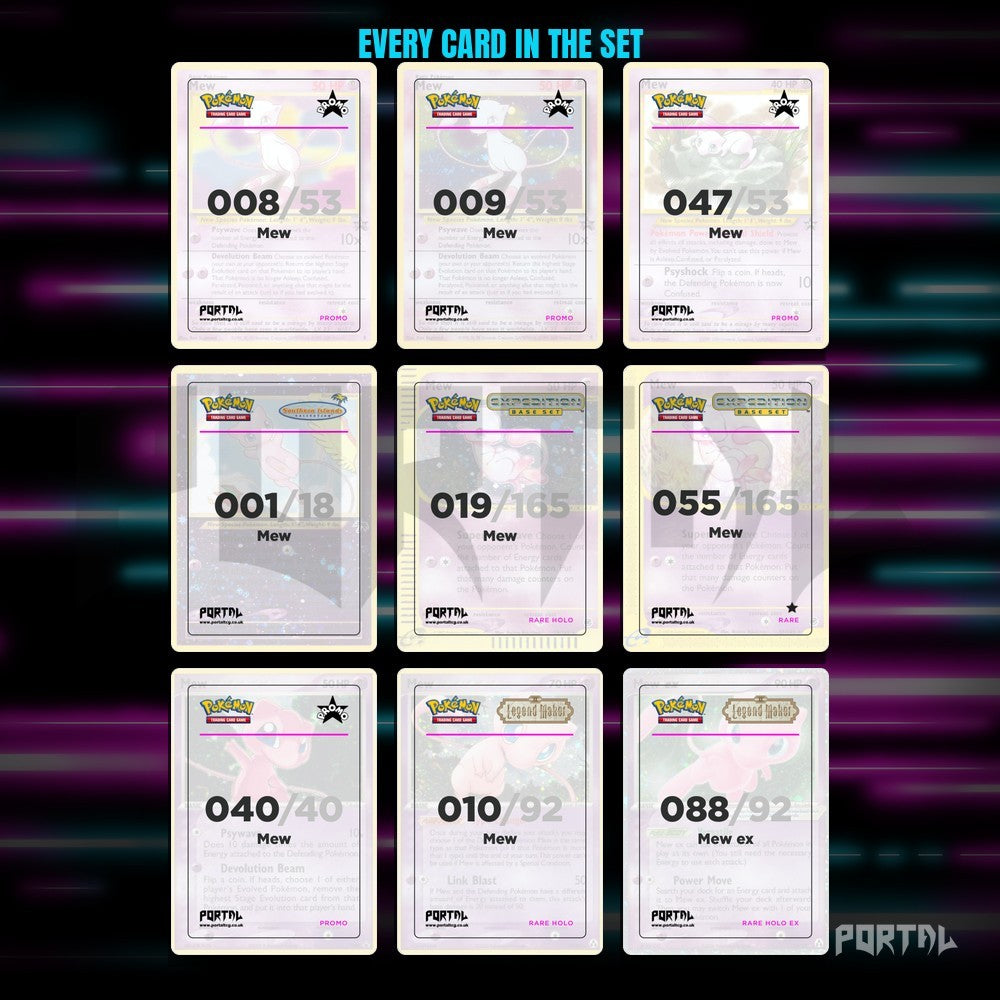 Mew character master set placeholders, binder page, Portal TCG