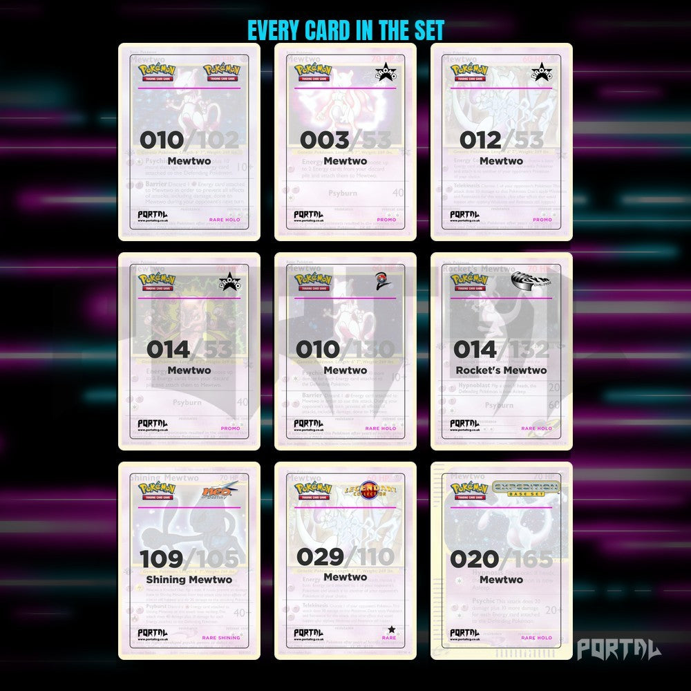 Mewtwo character master set placeholders, binder page, Portal TCG