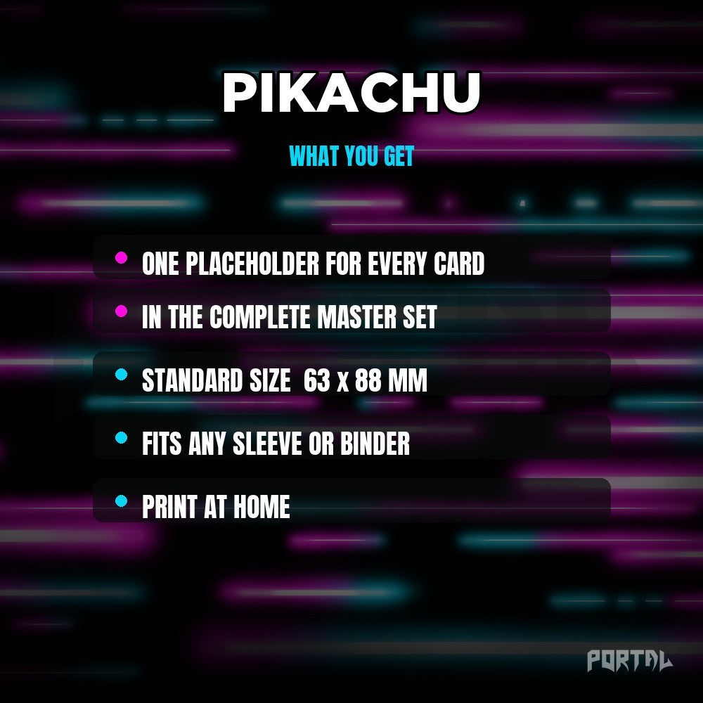 Pikachu character master set placeholders, what you get, Portal TCG