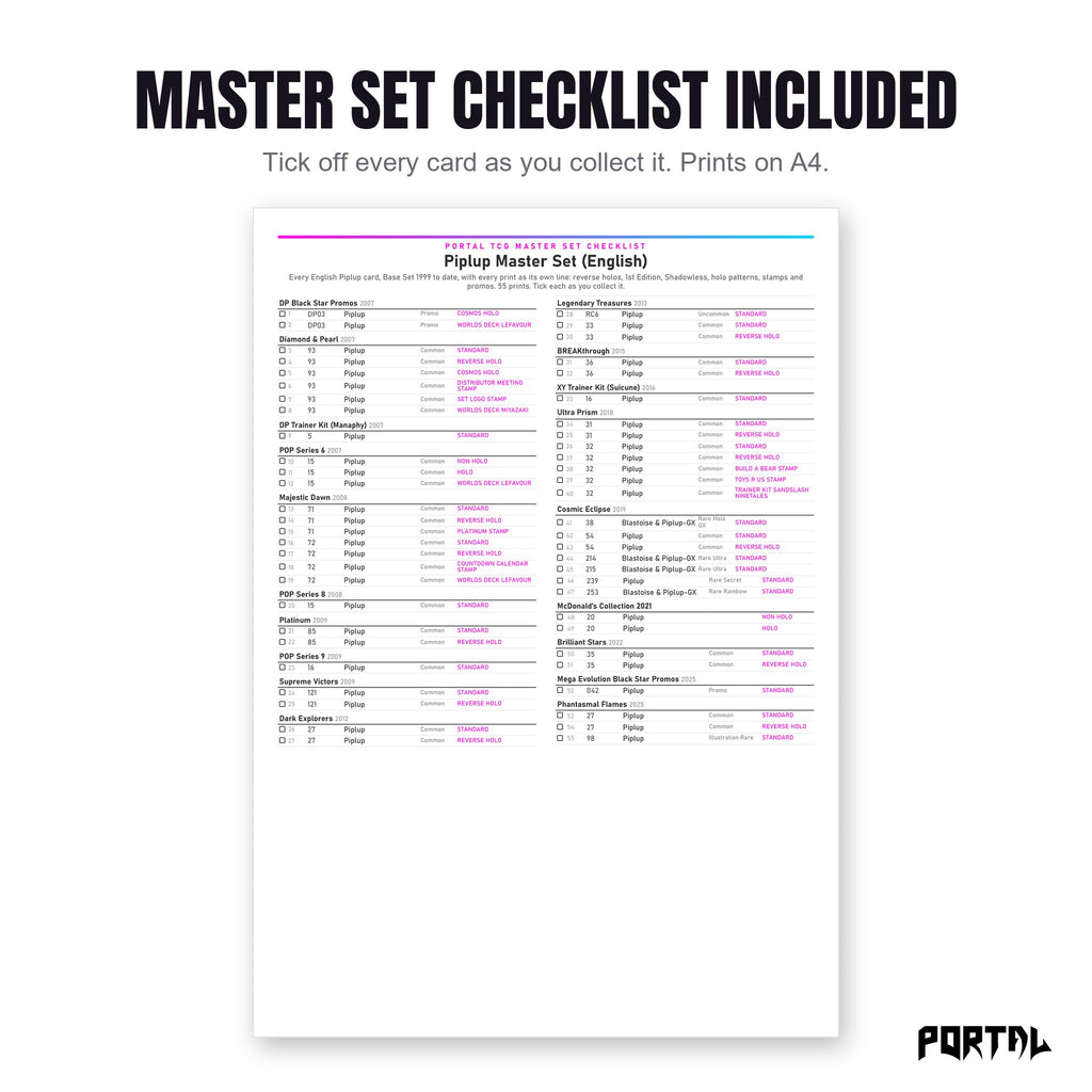 The Piplup master set checklist included in the pack
