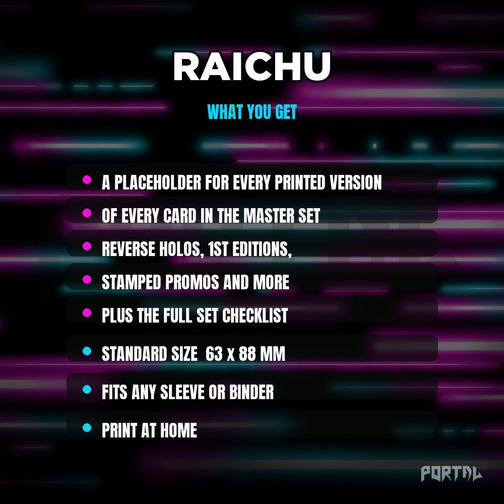 What you get in the Raichu placeholder pack