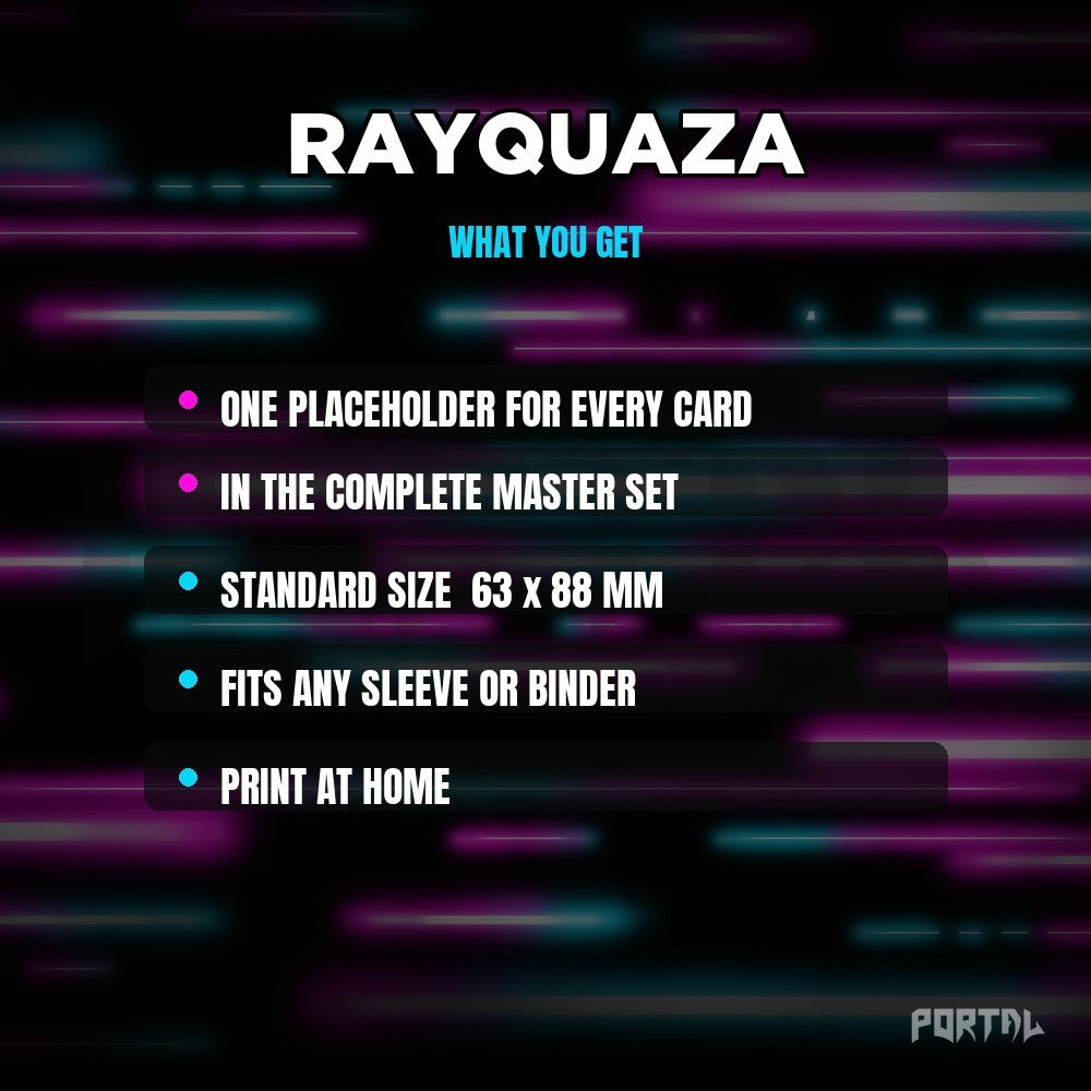 Rayquaza character master set placeholders, what you get, Portal TCG