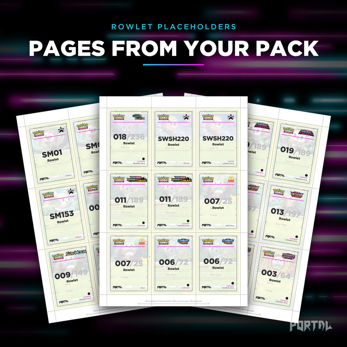 Pages from the Rowlet placeholder pack