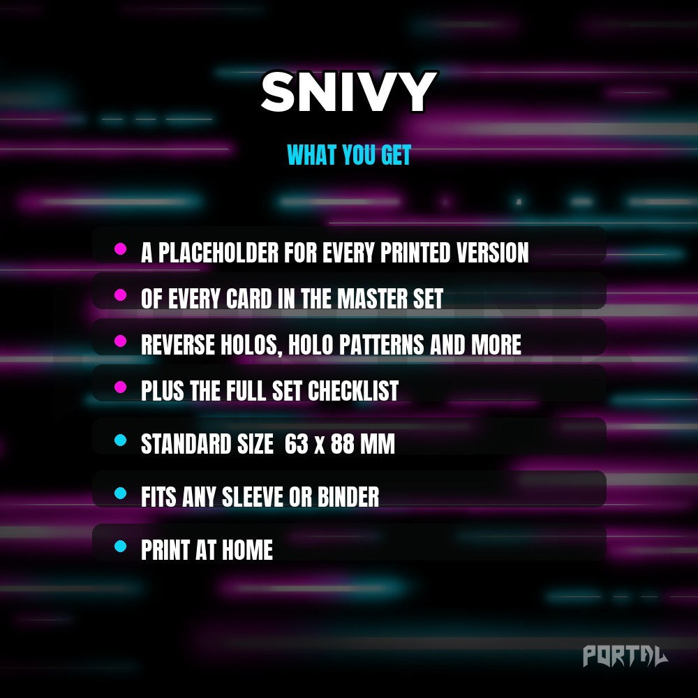 What you get in the Snivy placeholder pack