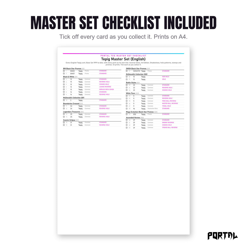 The Tepig master set checklist included in the pack