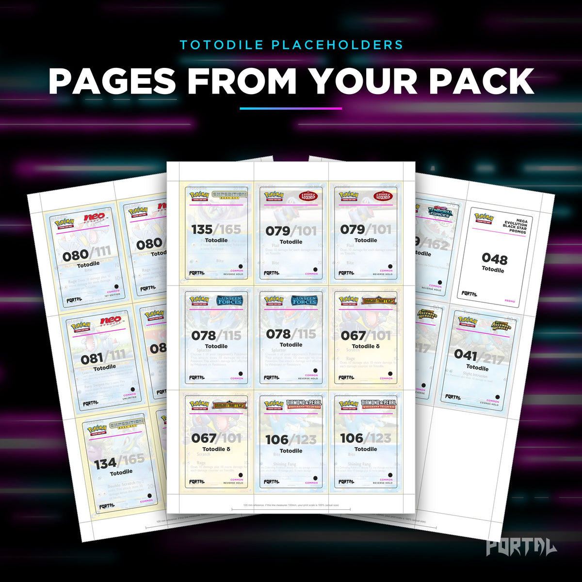 Pages from the Totodile placeholder pack