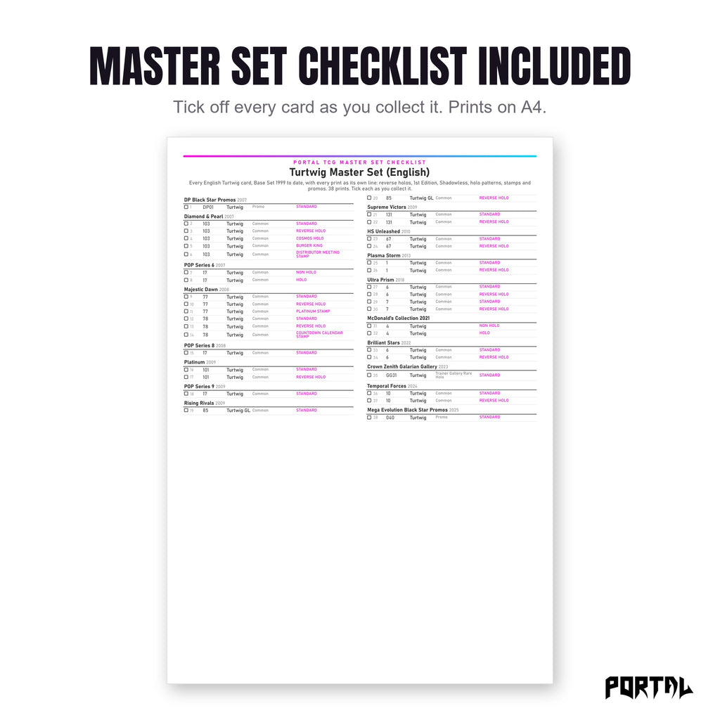 The Turtwig master set checklist included in the pack